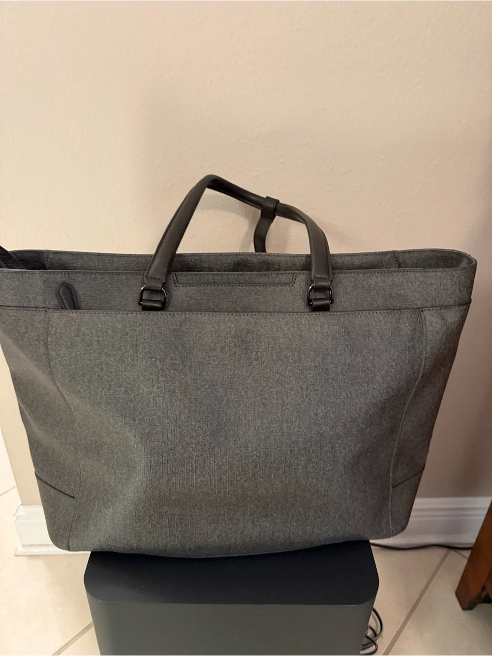 Tumi Dark Brown/Gray Tote Bag with Leather Trim
